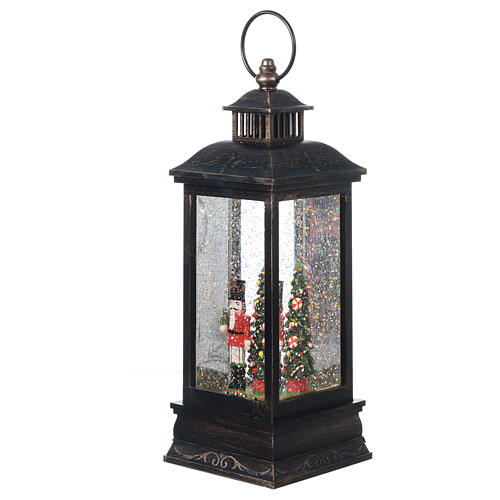 Bronze and glass lantern, Nutcracker, LED and snow, 30x10x10 cm 3