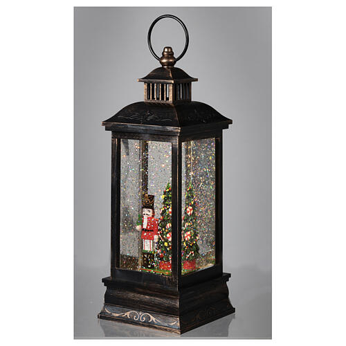 Bronze and glass lantern, Nutcracker, LED and snow, 30x10x10 cm 4
