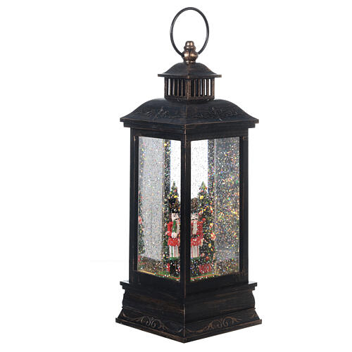 Bronze and glass lantern, Nutcracker, LED and snow, 30x10x10 cm 5