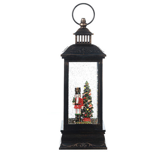 Bronze and glass lantern, Nutcracker, LED and snow, 30x10x10 cm 6