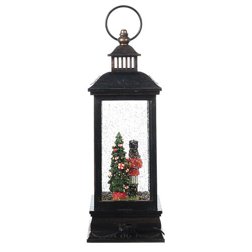 Bronze and glass lantern, Nutcracker, LED and snow, 30x10x10 cm 8
