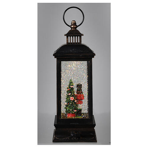 Bronze and glass lantern, Nutcracker, LED and snow, 30x10x10 cm 9