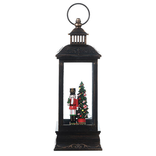 Lanterne bronze verre neige LED petit soldat Casse-noisettes 30x10x10 cm 7