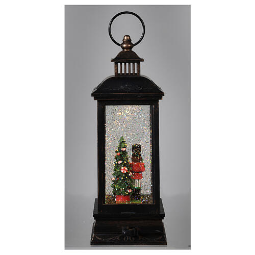 Lanterne bronze verre neige LED petit soldat Casse-noisettes 30x10x10 cm 9
