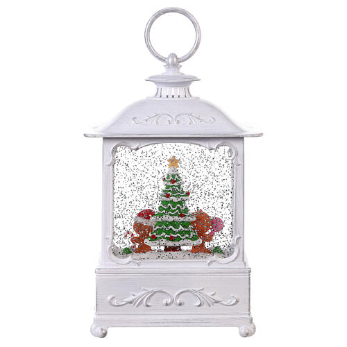 White glass lantern with snow and gingerbread decorations, LED light, 25x15x10 cm 6