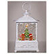 White glass lantern with snow and gingerbread decorations, LED light, 25x15x10 cm s2