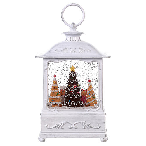 White glass lantern, gingerbread men and Christmas trees, LED lights, 25x15x10 cm 6