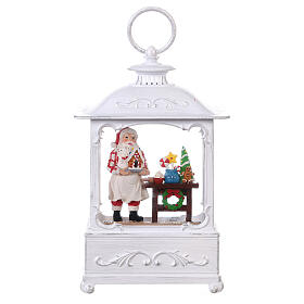 White glass lantern, Santa backing, LED lights, 25x15x10 cm