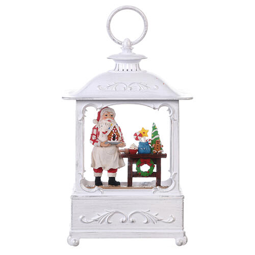 White glass lantern, Santa backing, LED lights, 25x15x10 cm 1