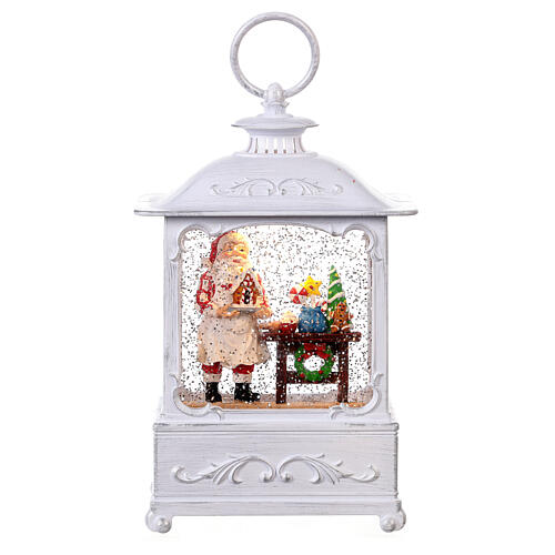 White glass lantern, Santa backing, LED lights, 25x15x10 cm 3