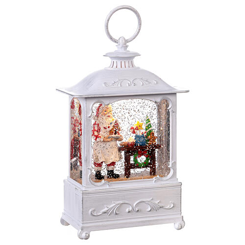 White glass lantern, Santa backing, LED lights, 25x15x10 cm 4