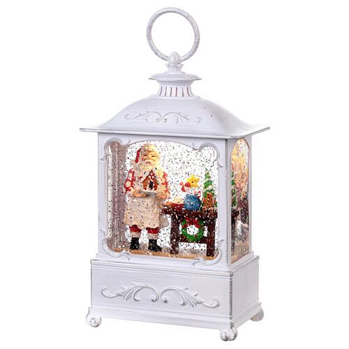 White glass lantern, Santa backing, LED lights, 25x15x10 cm 5