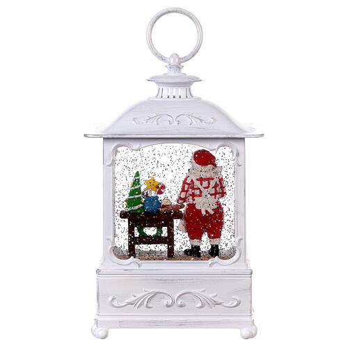 White glass lantern, Santa backing, LED lights, 25x15x10 cm 6
