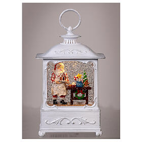 White glass snow globe lantern Santa Claus baking gingerbread 25x15x10 cm LED