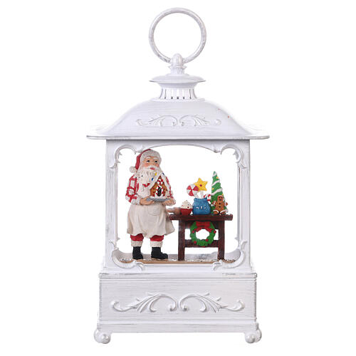 White glass snow globe lantern Santa Claus baking gingerbread 25x15x10 cm LED 1