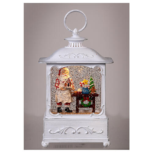 White glass snow globe lantern Santa Claus baking gingerbread 25x15x10 cm LED 2