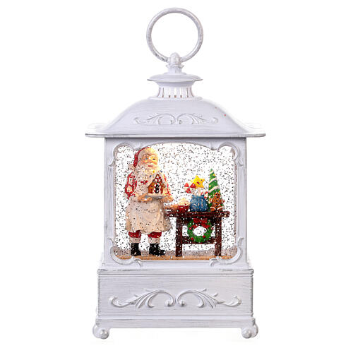 White glass snow globe lantern Santa Claus baking gingerbread 25x15x10 cm LED 3