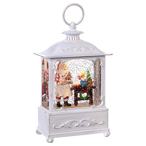 White glass snow globe lantern Santa Claus baking gingerbread 25x15x10 cm LED 4