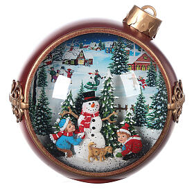 Weihnachtskugel aus Glas mit Schneemann und Kindern, 20x20x15 cm