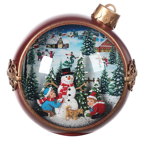 Weihnachtskugel aus Glas mit Schneemann und Kindern, 20x20x15 cm 1