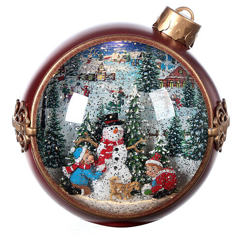 Weihnachtskugel aus Glas mit Schneemann und Kindern, 20x20x15 cm 4