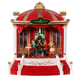 Stage with Nutcracker scene, glass, snow and LED lights, 25x20x10 cm