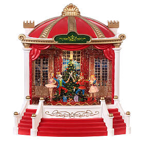 Stage with Nutcracker scene, glass, snow and LED lights, 25x20x10 cm