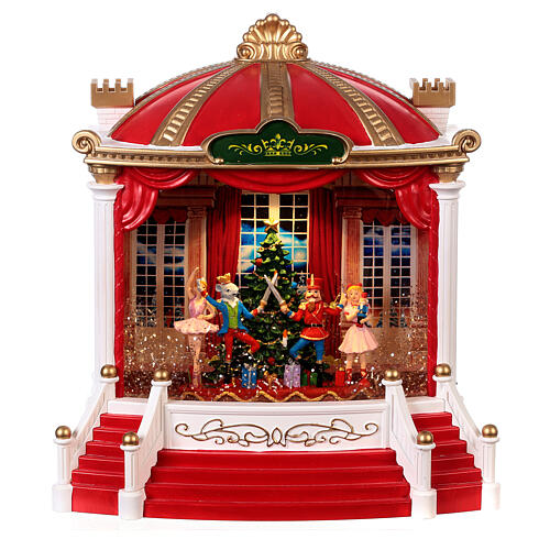 Stage with Nutcracker scene, glass, snow and LED lights, 25x20x10 cm 1
