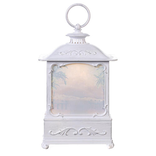 White glass lantern, Nativity Scene with snow, 25x15x10 cm 6