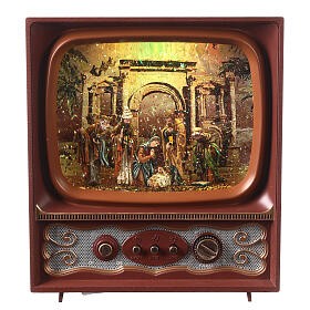 Vintage television, Nativity Scene with Wise Men, snow and LED lights, 25x20x10 cm