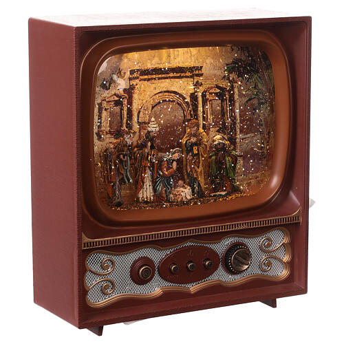 Vintage television, Nativity Scene with Wise Men, snow and LED lights, 25x20x10 cm 4