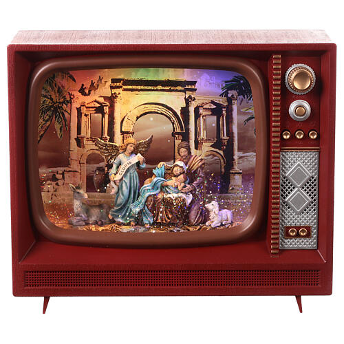 Televisión navidad vidrio Natividad 20x25x10 cm LED 1