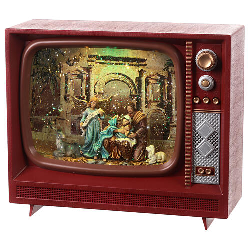 Televisión navidad vidrio Natividad 20x25x10 cm LED 3