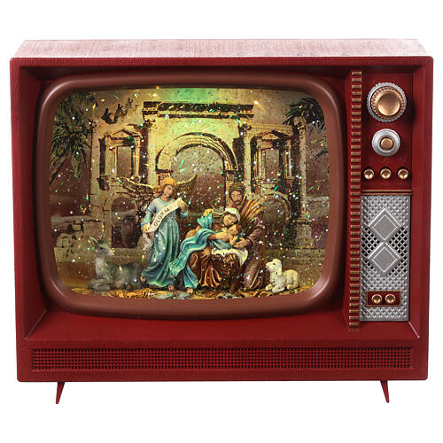 Televisor vintage de Natal Natividade 20x25x10 cm LED 2