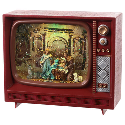 Televisor vintage de Natal Natividade 20x25x10 cm LED 3