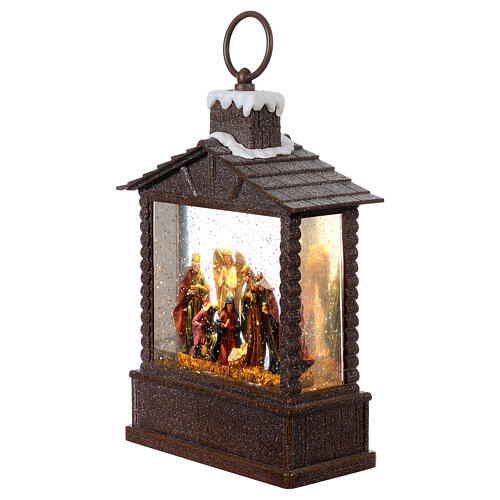 Glass lantern, Nativity Scene, snow and LEDs, 30x20x10 cm 3