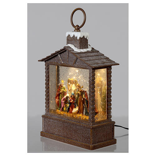 Glass lantern, Nativity Scene, snow and LEDs, 30x20x10 cm 4