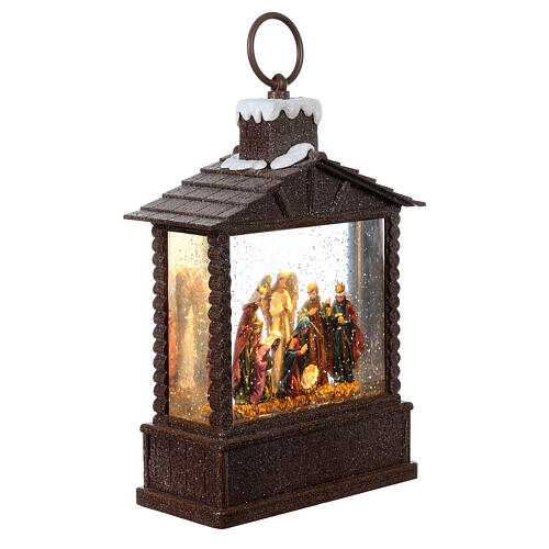 Glass lantern, Nativity Scene, snow and LEDs, 30x20x10 cm 5
