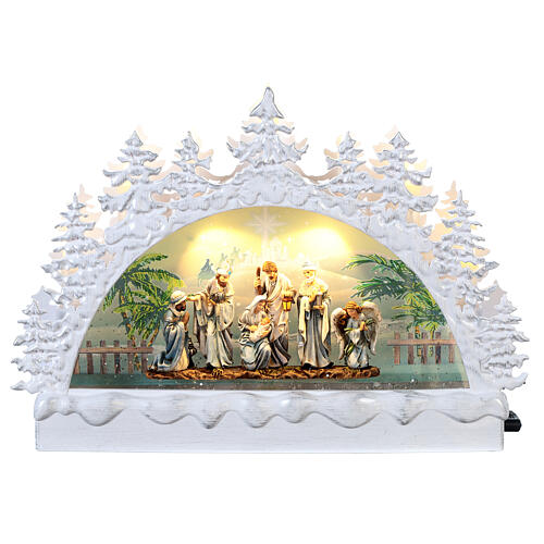 White glass crescent, Nativity Scene, LEDs, 20x30x10 cm 1