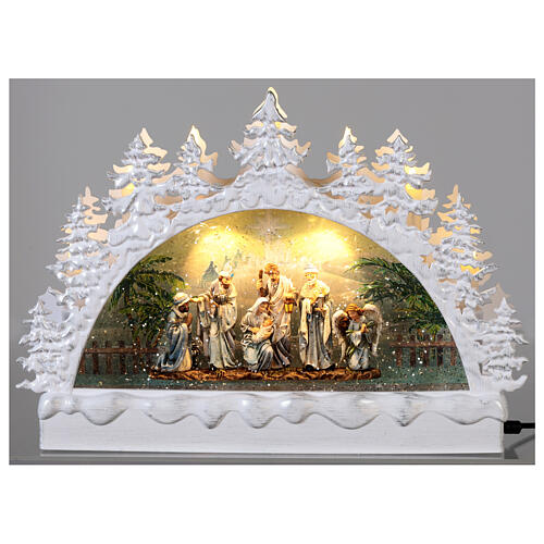 White glass crescent, Nativity Scene, LEDs, 20x30x10 cm 2