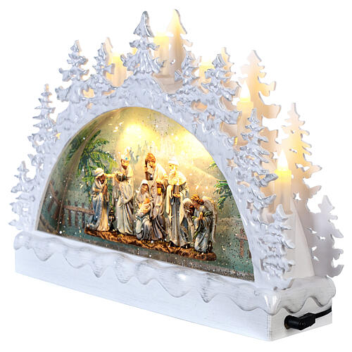 White glass crescent, Nativity Scene, LEDs, 20x30x10 cm 3