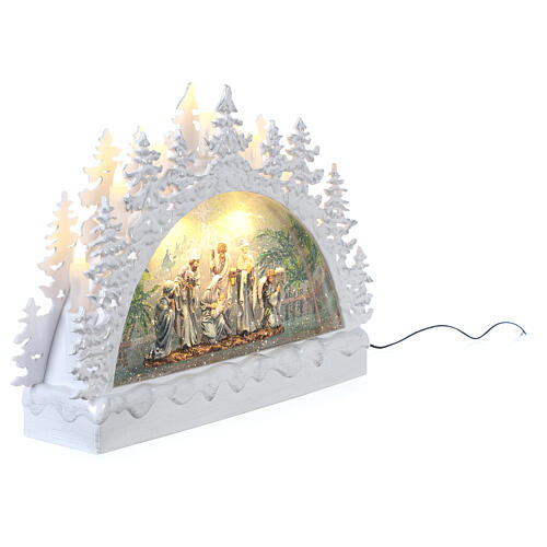 White glass crescent, Nativity Scene, LEDs, 20x30x10 cm 5