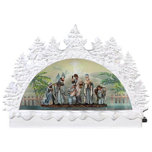 White glass crescent, Nativity Scene, LEDs, 20x30x10 cm 6
