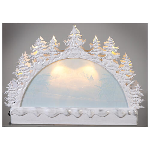 White glass crescent, Nativity Scene, LEDs, 20x30x10 cm 8