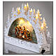 White glass half moon, colourful Nativity Scene, LEDs, 20x30x10 cm s4