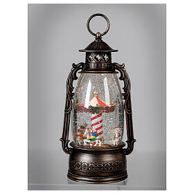 Glass lantern, carousel, LED and snow, 30x20x10 cm