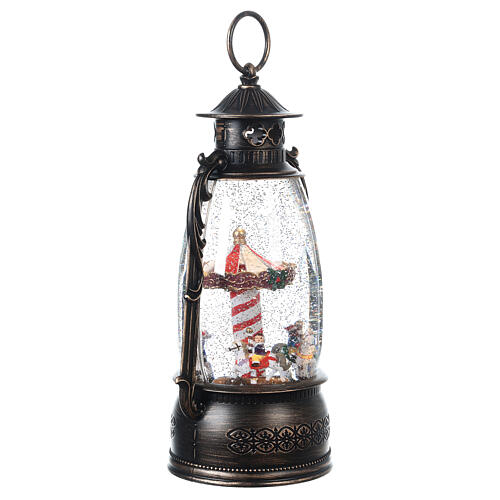 Glass lantern, carousel, LED and snow, 30x20x10 cm 5