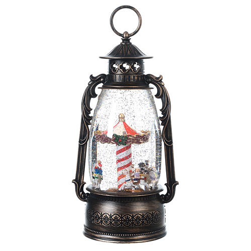 Glass lantern, carousel, LED and snow, 30x20x10 cm 6