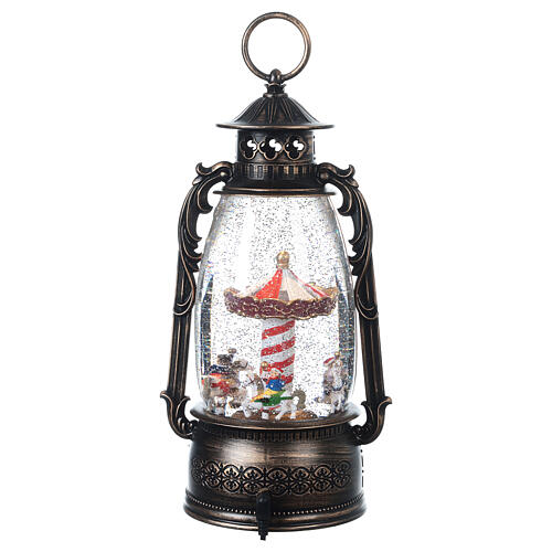Glass lantern, carousel, LED and snow, 30x20x10 cm 7