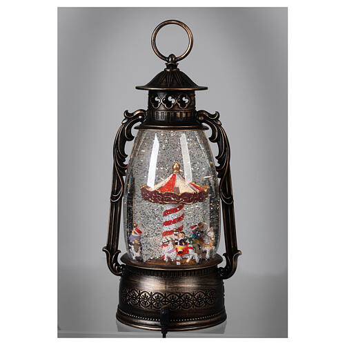Glass lantern, carousel, LED and snow, 30x20x10 cm 8